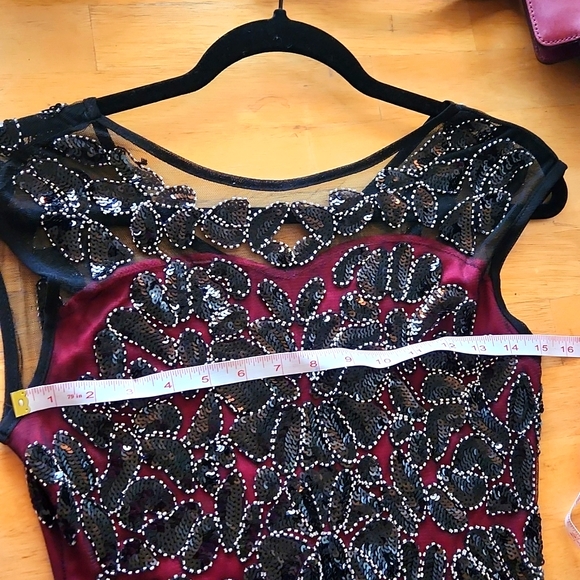 1920s Flapper Style Beaded Maxi Dress Black & Burgandy Prom Gatsby Dress size 4 - Picture 14 of 17